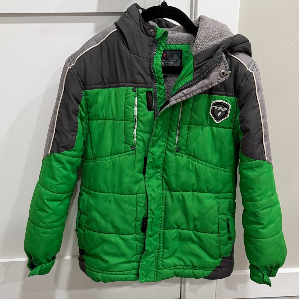 Stylish Green and Gray Kids Puffer Jacket